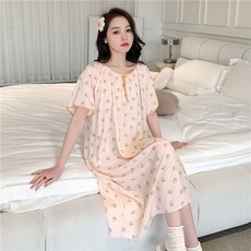 피어니스트 여성용 큐트 프린트 루즈핏 원피스 잠옷