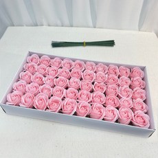EPLYN 肥皂玫瑰花 50入+鐵絲花梗 50入, 淺粉色