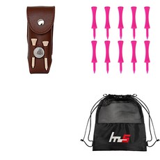 NAYASTYLE 高爾夫球袋 GFYP-140 + PE 高爾夫標準球梯 169-5PU 10入 + 球袋組合, 棕色(高爾夫球袋), 粉紅色(高爾夫球梯)