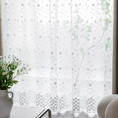 GINNA SONG 花朵刺繡窗簾 2入, 白色