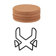 cofv 軟木家用圓形杯墊4入 + 鐵製框架組, 單一顏色, 1套