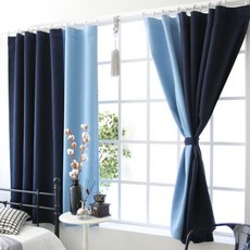 重點遮光窗簾 2入, 藍色