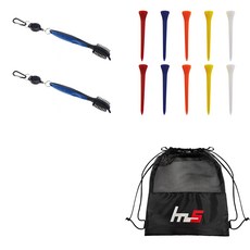 NAYASTYLE 高爾夫球桿頭清潔器 2入 + 塑膠高爾夫長球釘 10入 + 收納袋組合, GFYP-10-5+167-3PU, 1套