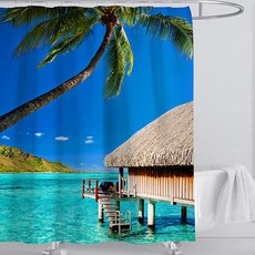 Market A 海邊圖片印花浴簾 水上屋 180 x 200cm, 1個