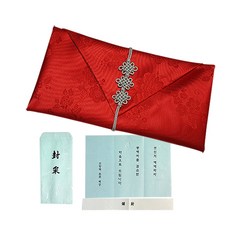 現金禮金袋袋型結繩包袱+高級紅包袋, 紅色的, 1張