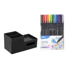 델리 멀티 데스크 오거나이저 8907 + 12색 수성펜 세트, 블랙(오거나이저), 1세트