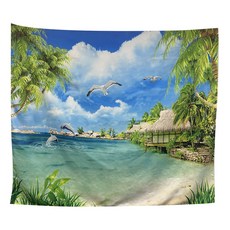 QIDINA 出國趣仿真療癒系掛毯掛布沙灘巾裝飾布 A, 來到海灘