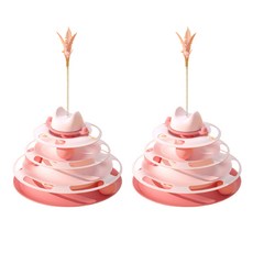 Morepet羽毛棒4層球桌貓咪玩具, 2個, 粉色的