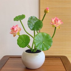 Souplace 人造花 自然蓮花花瓶組, 淺粉色, 1套