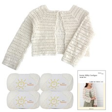 yarna 써니 밀키 가디건 뜨개실 45g x 4p + 인쇄도안 세트, 101 화이트, 1세트