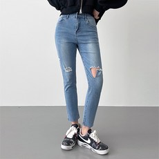 잘빠진 여성용 코코 헤짐 슬림 일자 팬츠