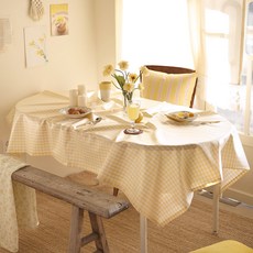 BELLELIFE 柔和格紋防水桌布, 黃色, 4人(130 x 180 cm), 1個