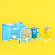 JOONIE 不鏽鋼哆啦A夢迷你隨行杯2款 + 掛繩2款 + 壓克力鑰匙圈 + 收納袋禮盒組, 混合色, 1套, 120ml