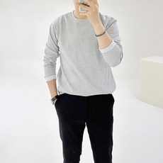 아도르클래식 남성용 라운드 패시브 슬라브 면 긴팔 티셔츠