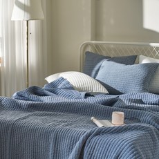 Mind 莫代爾直紋绗縫床罩 + 枕頭套組, 藍色