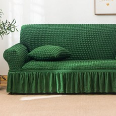 G&Y 泡泡紗雲朵絎縫荷葉邊感性彈性沙發套, 綠色, 1個