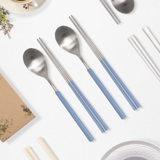 RAONNURI 無刮痕Della全不鏽鋼彩色餐具2入組, 藍灰色, 湯匙 2p + 筷子 2p, 1套