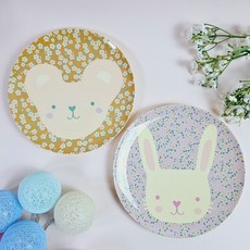 라이스 유아용 원형접시 20cm 2종 세트, 토끼, 아기곰, 1세트
