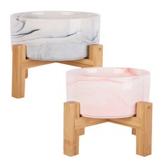 딩동펫 반려동물 모던 앤 마블 세라믹 식기 2단 1구 고급형 L 2종 세트, 마블그레이 + 마블핑크, 1세트