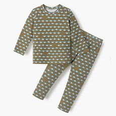 unifriend 兒童巧克力車60支棉彈力纖維九分內衣上衣和下衣套組