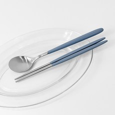브링카멜 스텐 한식 파스텔 샤틴 수저 세트, 블루, 1개, 숟가락 + 젓가락