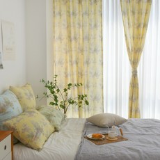 FORHOME 手工文藝復興亞麻尺寸訂製窗簾 掛鉤式, 黃色