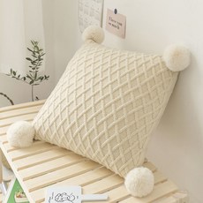 毛球亮點針織靠墊, 象牙