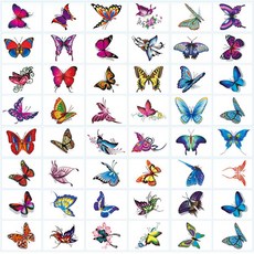 3D立體紋身玫瑰花紋身貼紙 48種 蝴蝶組, 混色, 1組