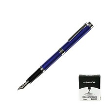 SAILOR 寫樂 質感鋼筆+卡式墨水管 12入, F, 藍色（鋼筆）、黑色（墨水）