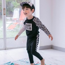 GOING KIDS 童款棋盤格紋拼接防曬泳衣+短泳褲+緊身長泳褲組