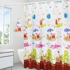Market A圖案防水浴室浴簾 海洋朋友們 80*200cm, 1個
