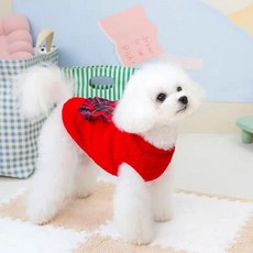 Coco Studio 寵物毛絨Merry胸背帶口袋T恤, 紅色, 1個