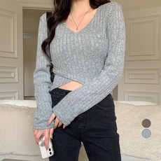 베러스윗 여성용 브이넥 기모 골지 스트랩 긴팔티