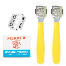 굳은살제거 컬러풀 발 각질 면도기 옐로우 2p + 면도날 10p 세트, 1세트