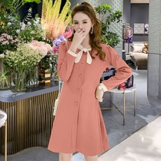 孕婦蝴蝶結領帶排扣連身裙