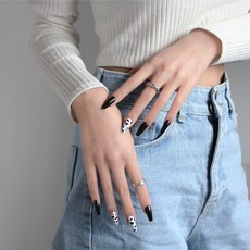 NAILHADA 凝膠美甲片 24入+美甲用雙面膠帶+酒精棉片, 時尚黑, 1個