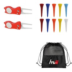 NAYASTYLE 高爾夫果嶺叉維修器 紅色 2入 + 塑膠高爾夫短Tee 隨機出貨 10入 + 收納袋套組 GFYP-39-1 167-1PU, 混合顏色