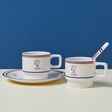보프렌즈 스누피 빈티지 코펠 머그컵 2p + 플레이트 + 티스푼 세트, 혼합색상, 1세트