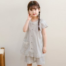 JJiniya 女童學生涼感Morning ST人造絲短袖睡衣上下套裝