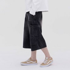 CLONIA 男女通用 水洗工裝百慕達七分牛仔褲 CU7M3