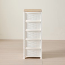 HOMZ 브리다 라탄 우드탑 서랍장, 크림화이트, 5단