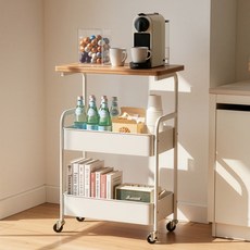 리네프 철제 이동식 테이블 트롤리, 화이트, 3단