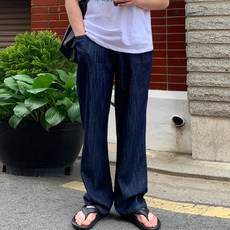 男款透氣亞麻寬版鬆緊腰牛仔褲 PYW789