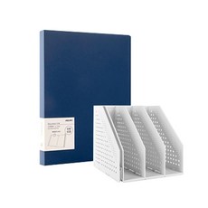 deLi 4折折疊書架+時尚透明文件夾20p套組78996-B03132, 灰色（書架），深藍色（透明文件）, 1套