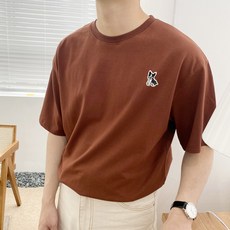 오티디 남녀공용 오버핏 16수 불독자수 통기성 반팔 티셔츠