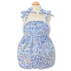 寵物肩部蝴蝶結亮麗碎花裙, 藍色, 1個