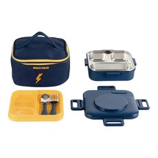 BEDDYBEAR 杯具熊 兒童便當盒套組, 分隔餐盒讓食物不串味, 藍色, 1組