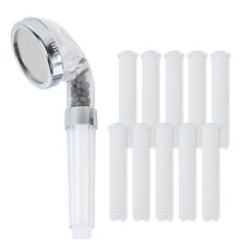 HOMEDAUM 3段式過濾增壓蓮蓬頭 寬版+濾芯 10支組, 1組