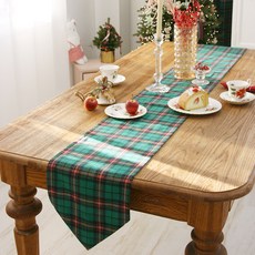 ANDCOTTON 聖誕天堂格紋桌旗, 4人座(30 x 180 cm), 綠色格紋