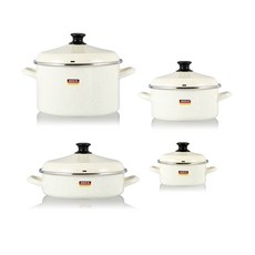 햄튼 법랑 냄비 세트, 바닐라크림, 16 양수냄비 + 20 양수냄비 + 24 깊은 양수냄비 + 24 전골냄비, 4개